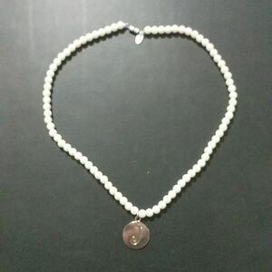 MSC Silver Tone White Faux Pearl Initial Letter J Statement Necklace